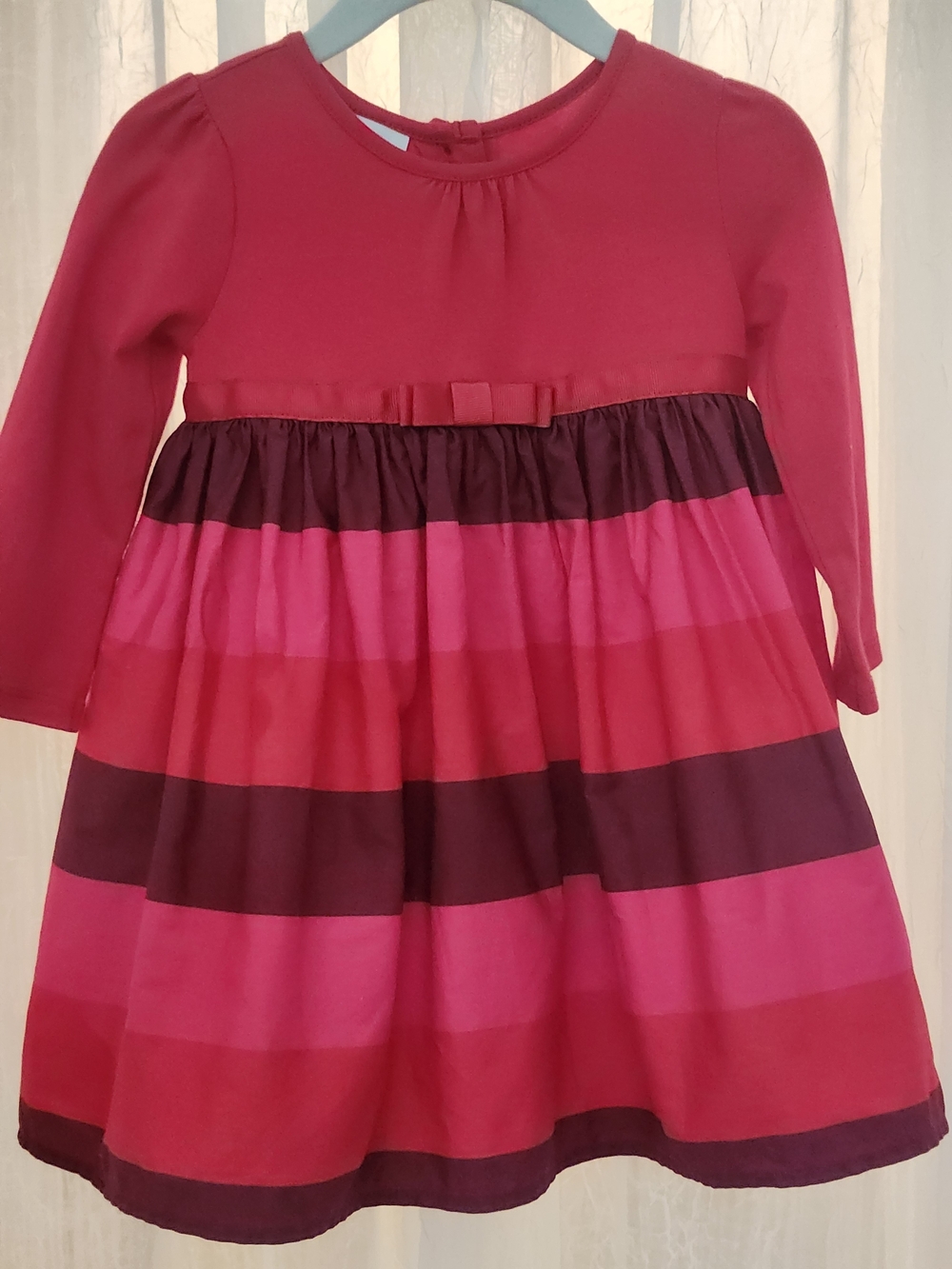 Fuchsia,Dark Pink & Striped Long-Sleeve Dress, S-9/12mons, EPreLC